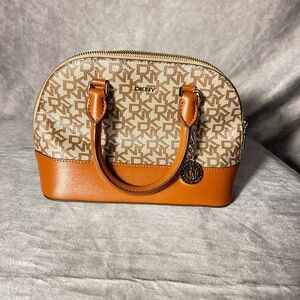DKNY Tan and Brown Satchel Bag